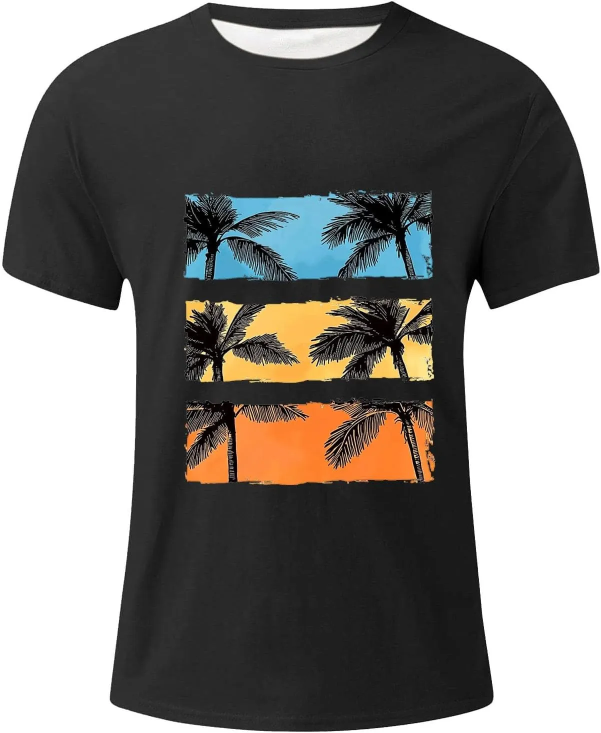 Coconut Tree Print Mens Basic Summer Crewneck T-Shirts - Pullover Loose Short Sleeve Casual Gym Workout Tee Shirt