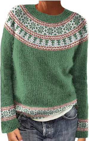 Crewneck Sweaters for Women Cable Knit Fair Isle Embroidery Tops Winter Spring Long Sleeve Loose Sweater Pullover
