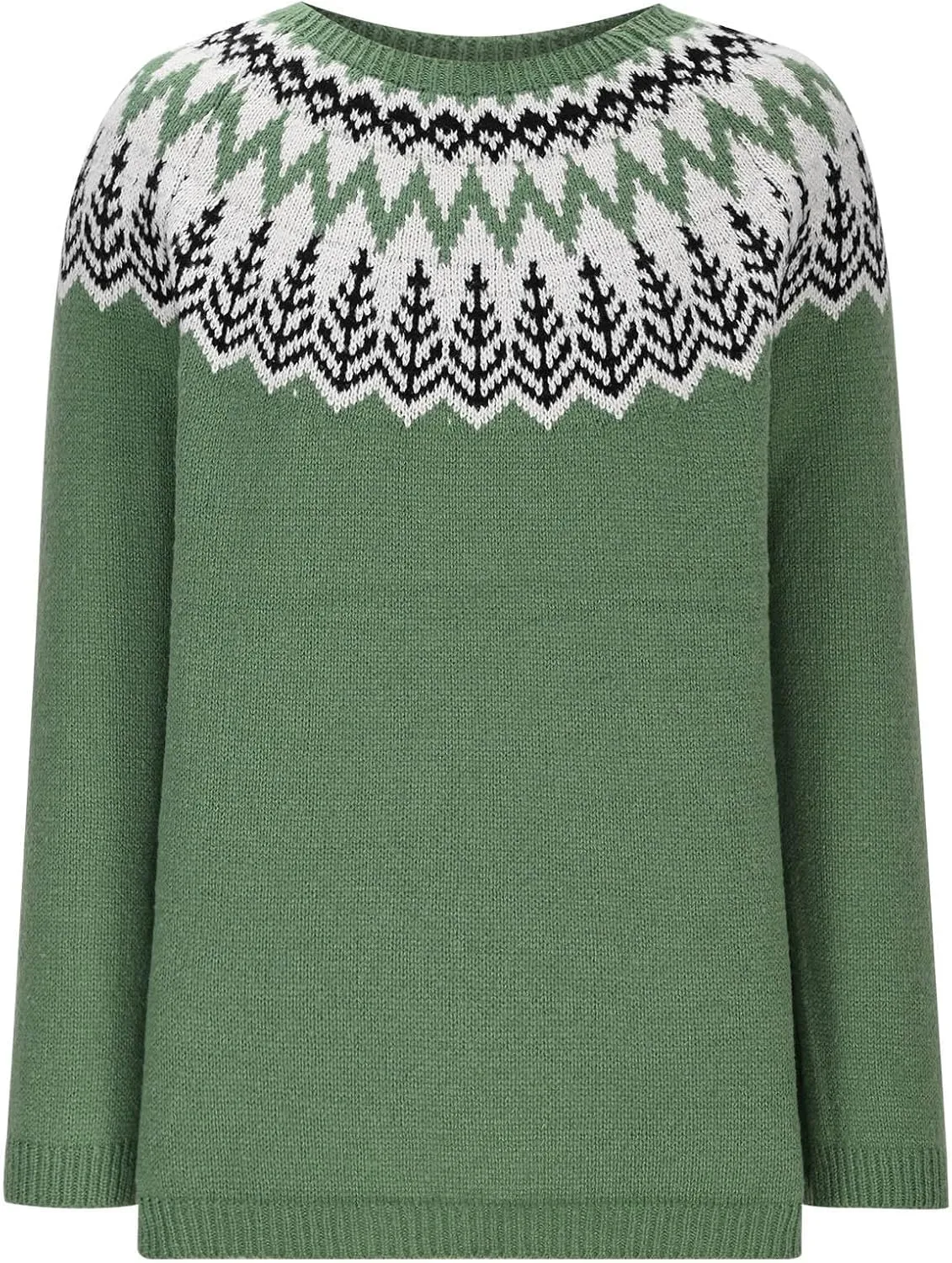 Crewneck Sweaters for Women Cable Knit Fair Isle Embroidery Tops Winter Spring Long Sleeve Loose Sweater Pullover