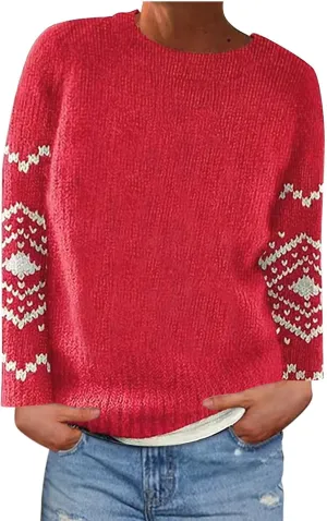 Crewneck Sweaters for Women Cable Knit Fair Isle Embroidery Tops Winter Spring Long Sleeve Loose Sweater Pullover