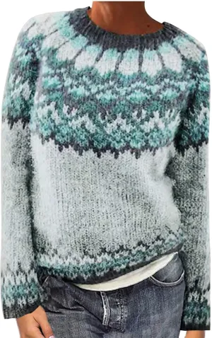 Crewneck Sweaters for Women Cable Knit Fair Isle Embroidery Tops Winter Spring Long Sleeve Loose Sweater Pullover
