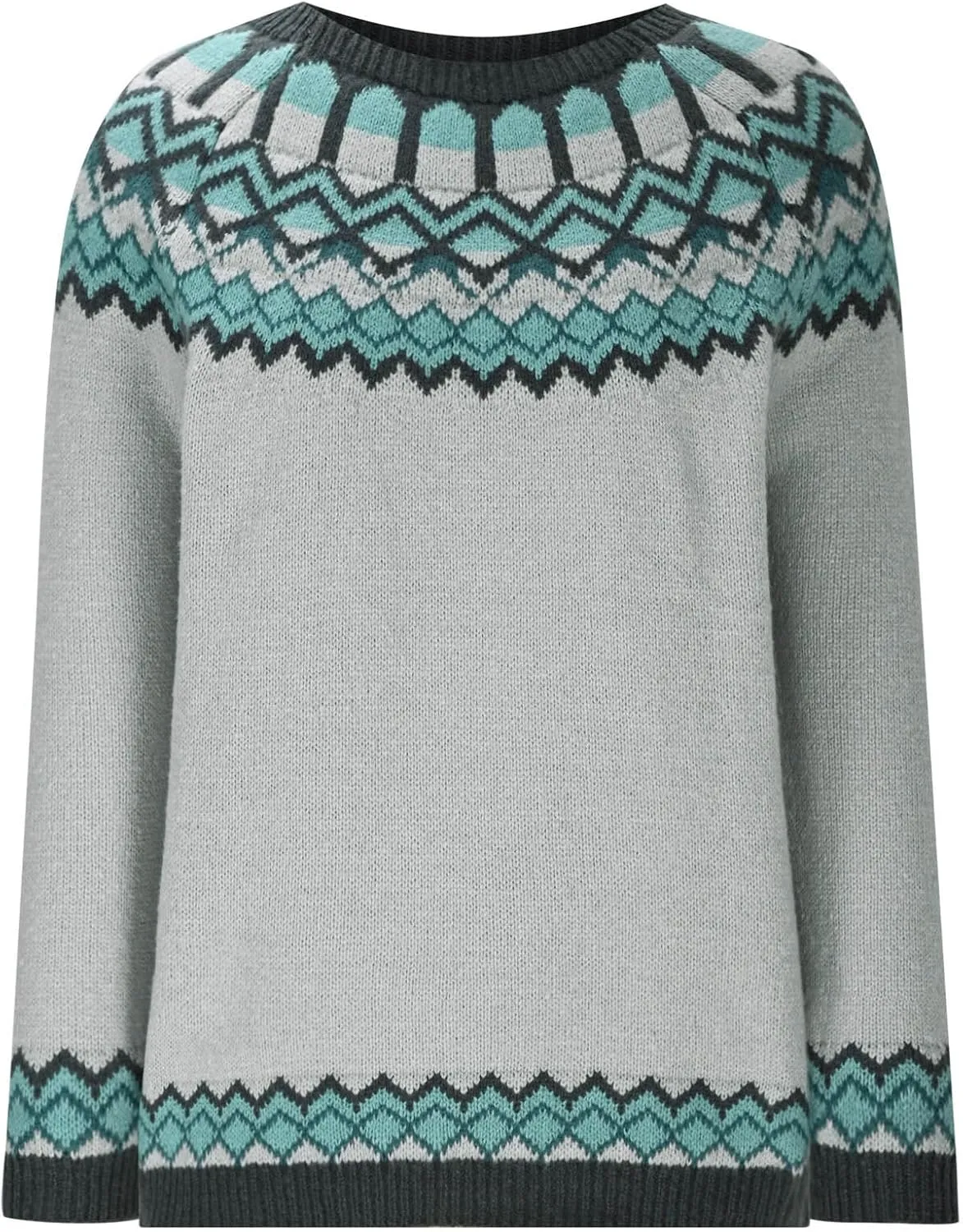 Crewneck Sweaters for Women Cable Knit Fair Isle Embroidery Tops Winter Spring Long Sleeve Loose Sweater Pullover