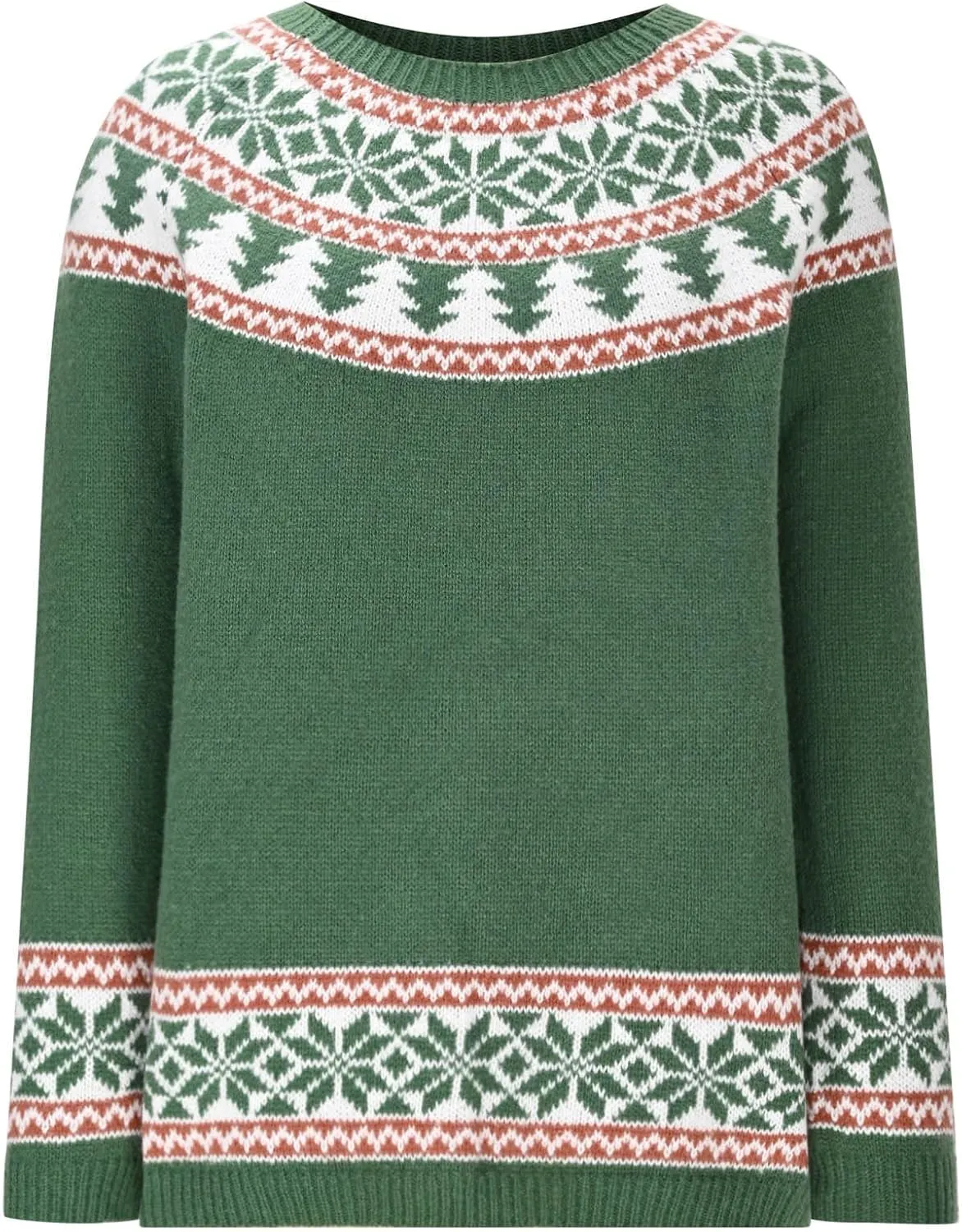 Crewneck Sweaters for Women Cable Knit Fair Isle Embroidery Tops Winter Spring Long Sleeve Loose Sweater Pullover