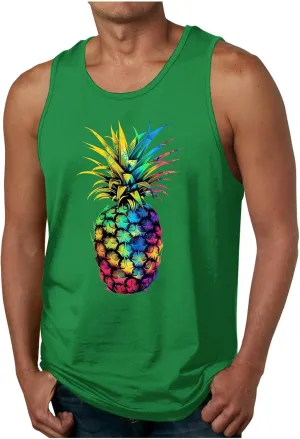 Cute Pineapple Print Mens Hawaiian Beach Tank Tops - Casual Summer Sleeveless Crew Neck Gym Workout Muscle Tee Shirts