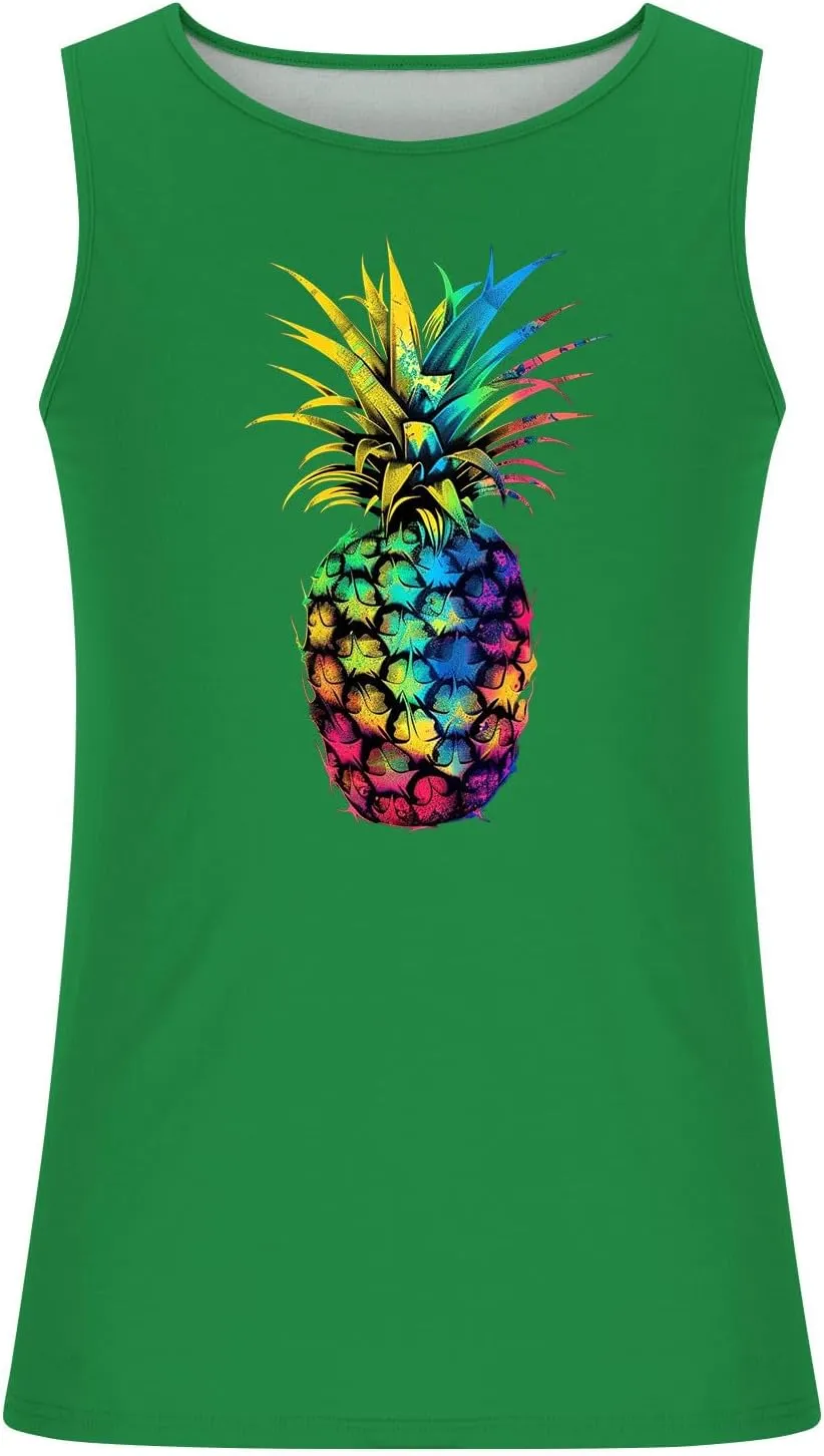 Cute Pineapple Print Mens Hawaiian Beach Tank Tops - Casual Summer Sleeveless Crew Neck Gym Workout Muscle Tee Shirts