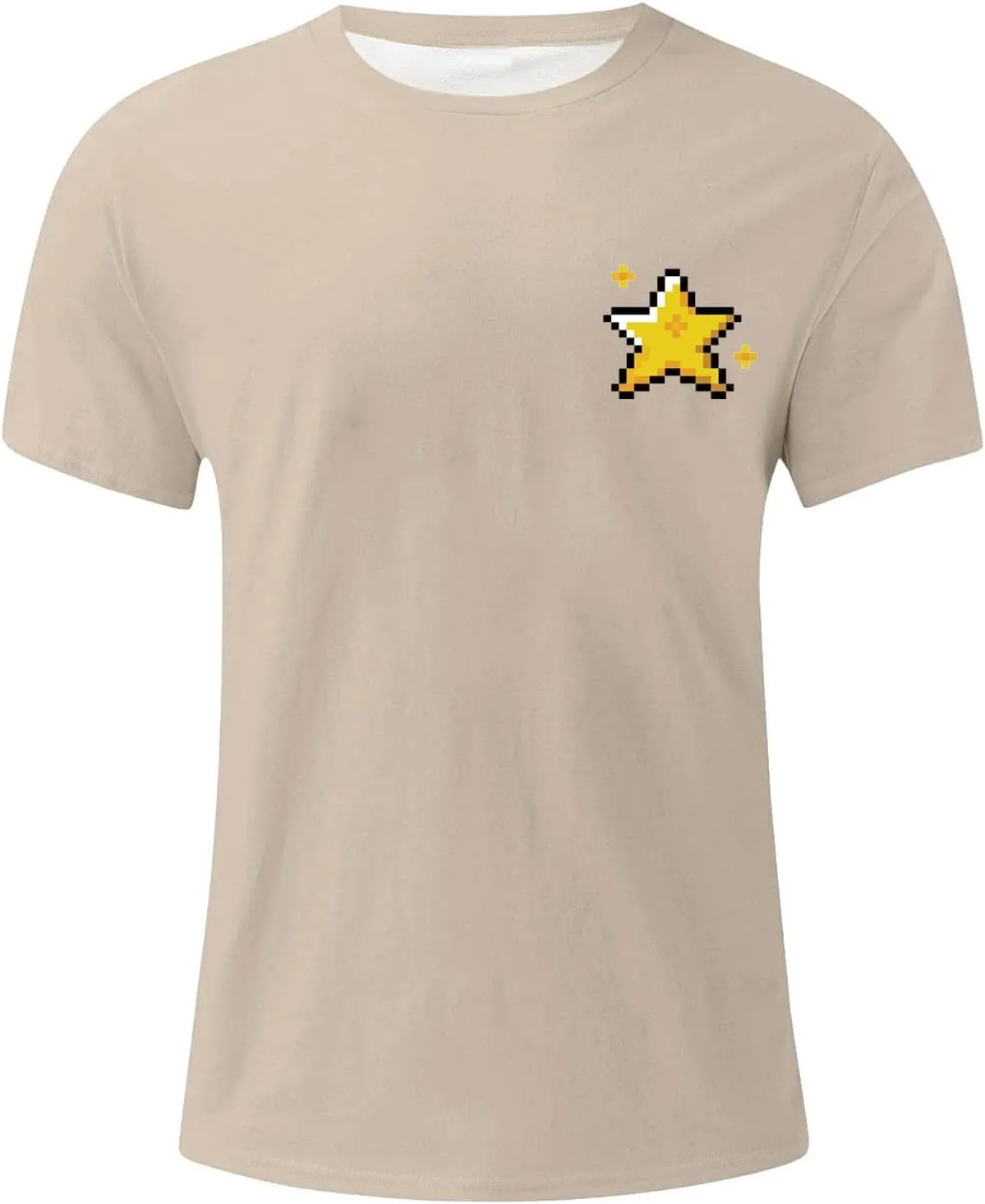Cute Pixel Stars Print Mens Basic Summer Crewneck T-Shirts - Pullover Loose Short Sleeve Casual Gym Workout Tee Shirt