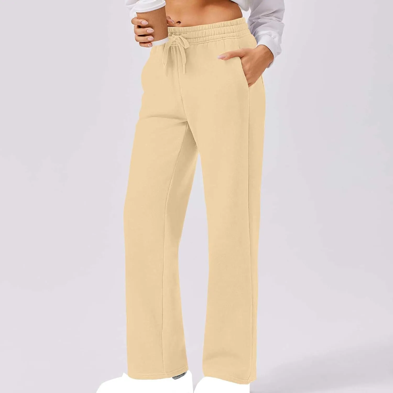Dademeo Fleece Sweatpants for Womens Straight Legs High Waisted Workout Sweat Pants with Pockets Athletic Joggers Pants