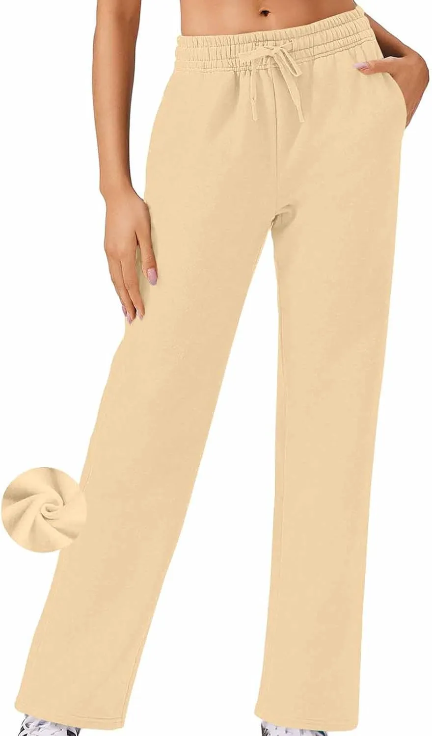 Dademeo Fleece Sweatpants for Womens Straight Legs High Waisted Workout Sweat Pants with Pockets Athletic Joggers Pants