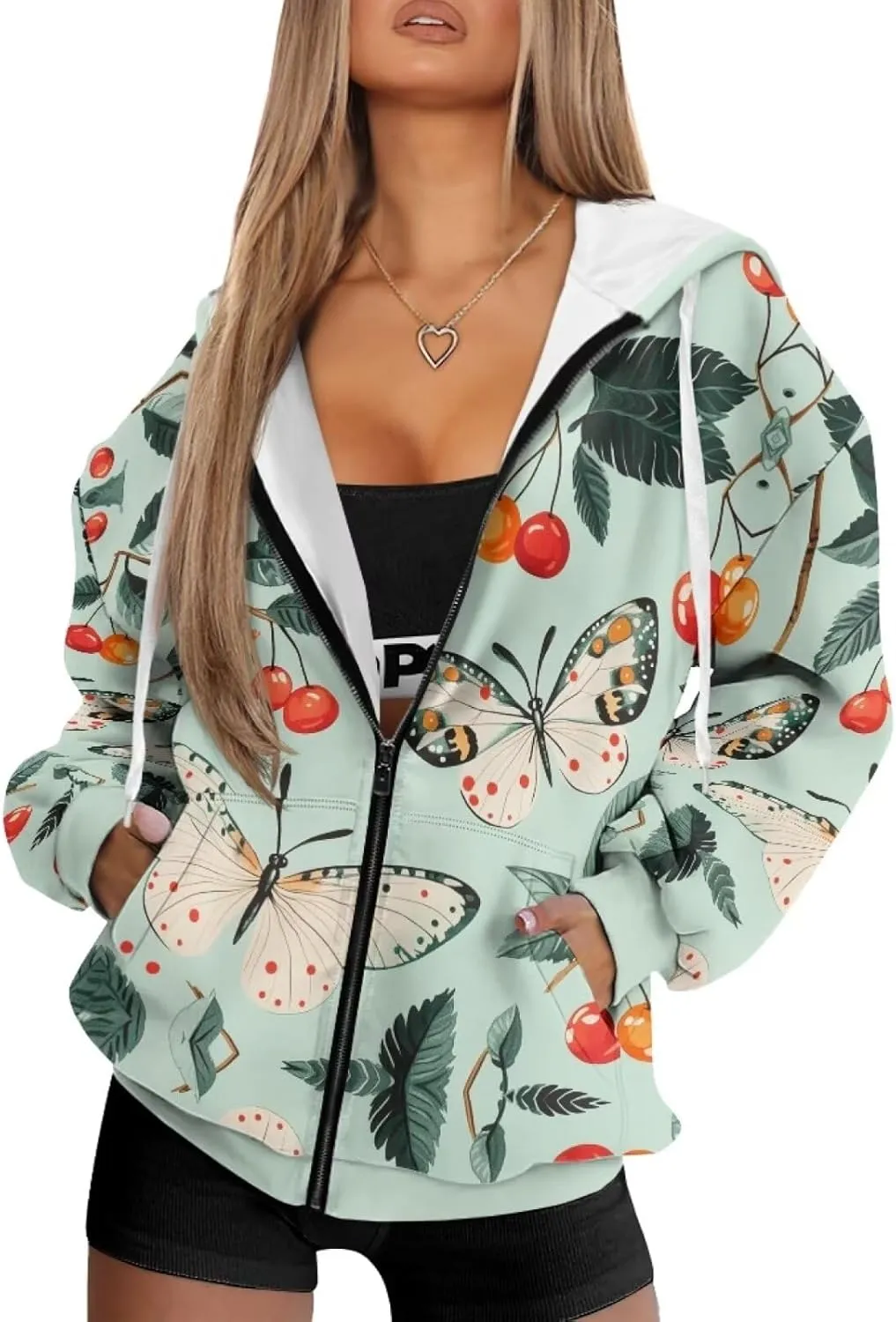 DISNIMO Full Zipper Hoodies for Women Fall Sweatshirt Lightweight Streetwear
