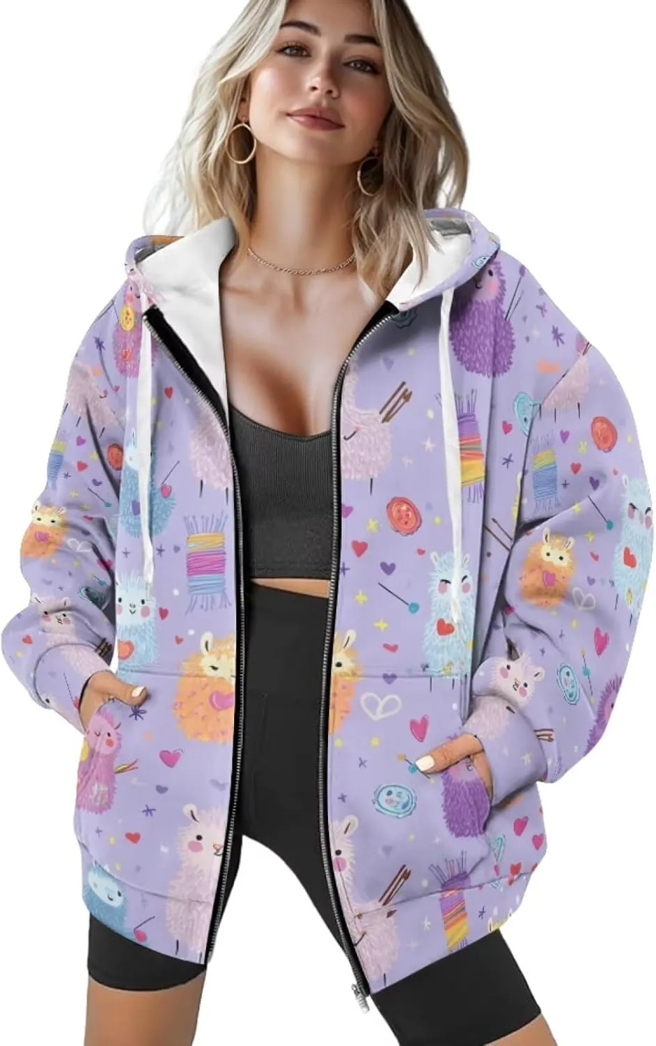 DISNIMO Full Zipper Hoodies for Women Fall Sweatshirt Lightweight Streetwear