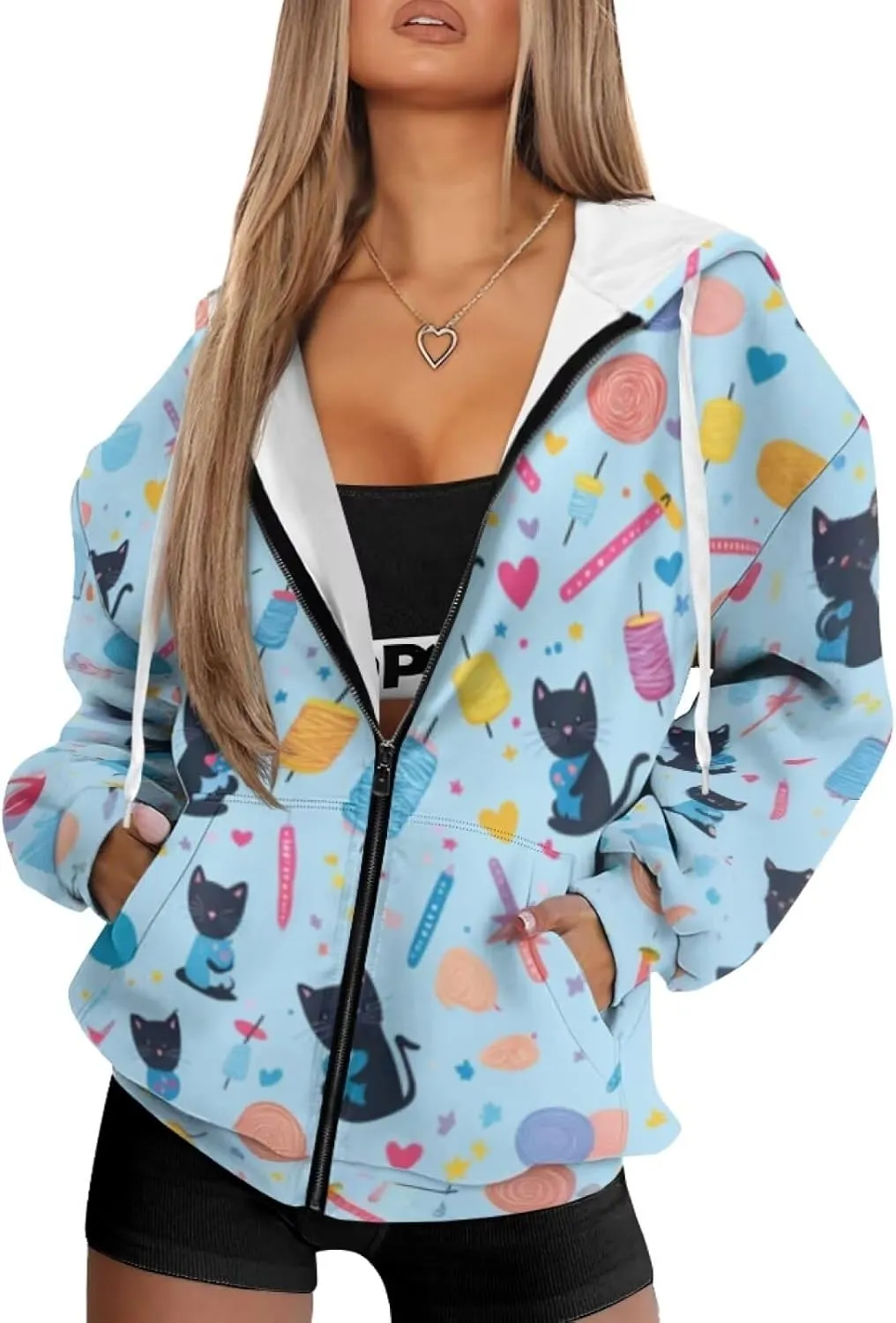 DISNIMO Full Zipper Hoodies for Women Fall Sweatshirt Lightweight Streetwear
