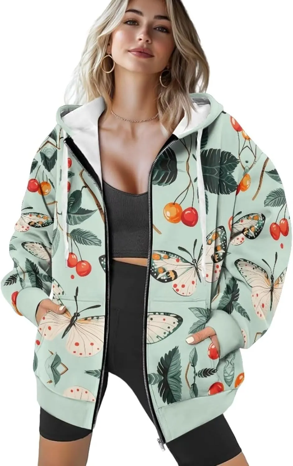 DISNIMO Full Zipper Hoodies for Women Fall Sweatshirt Lightweight Streetwear