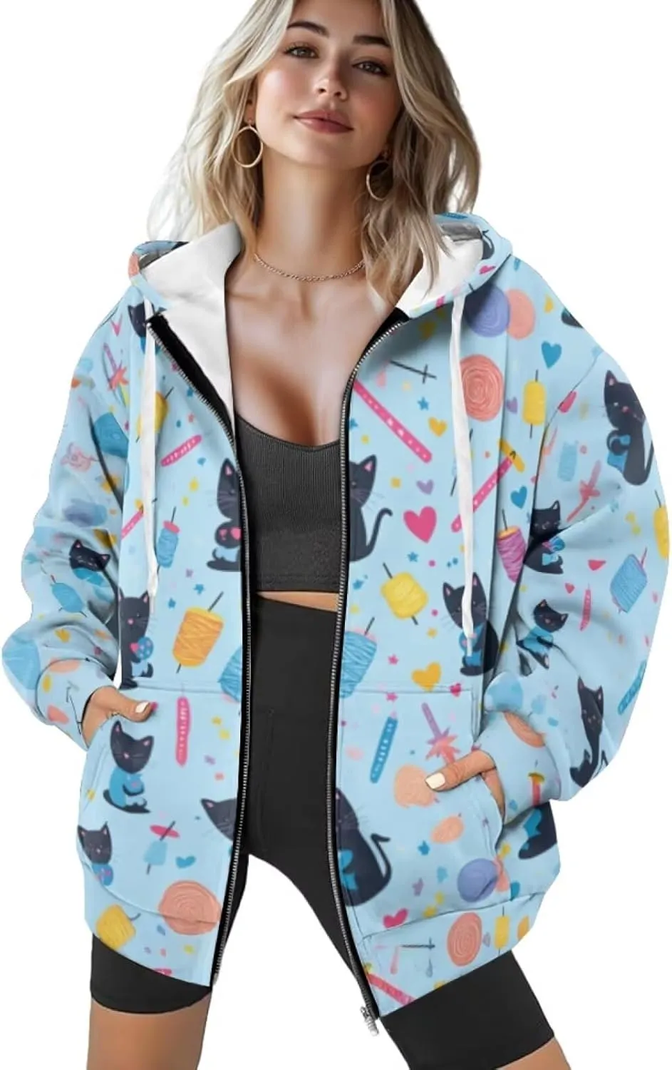 DISNIMO Full Zipper Hoodies for Women Fall Sweatshirt Lightweight Streetwear