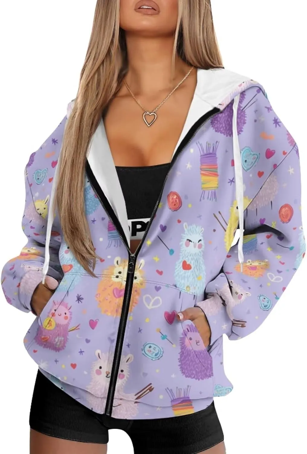 DISNIMO Full Zipper Hoodies for Women Fall Sweatshirt Lightweight Streetwear