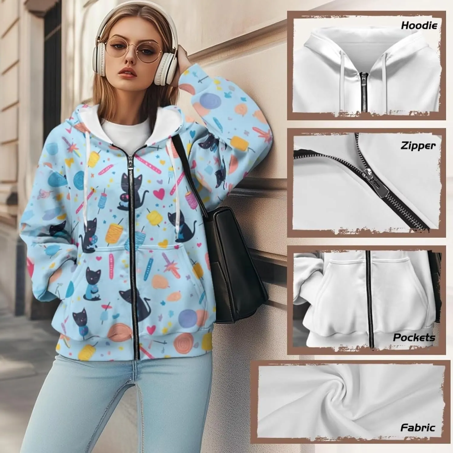 DISNIMO Full Zipper Hoodies for Women Fall Sweatshirt Lightweight Streetwear