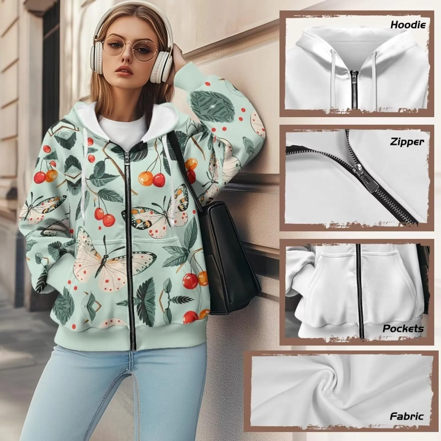 DISNIMO Full Zipper Hoodies for Women Fall Sweatshirt Lightweight Streetwear