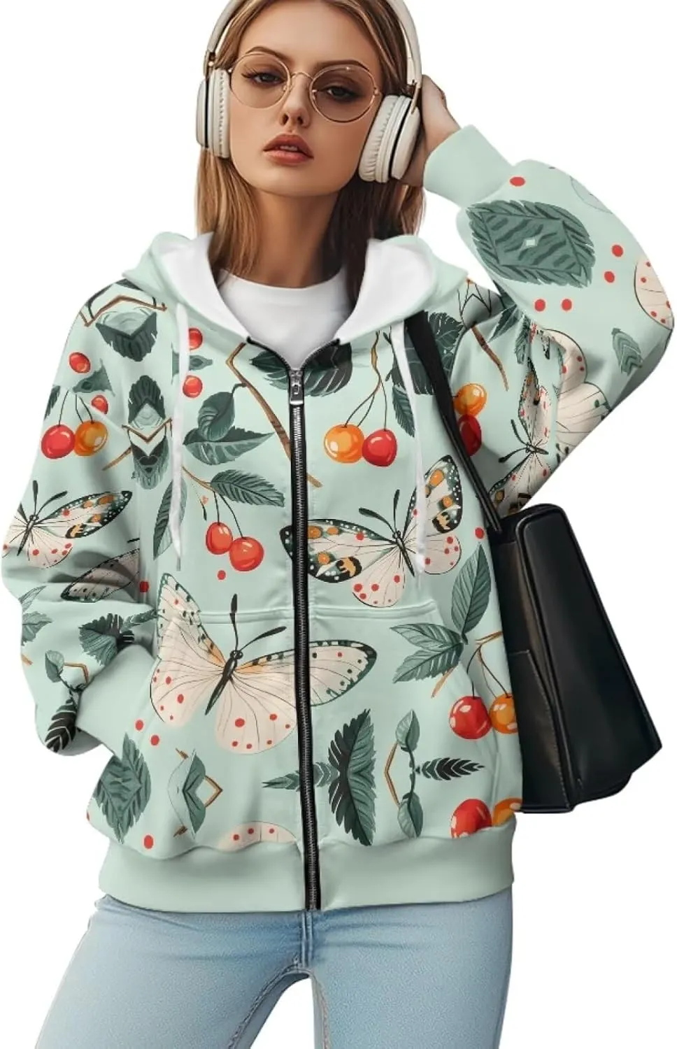 DISNIMO Full Zipper Hoodies for Women Fall Sweatshirt Lightweight Streetwear