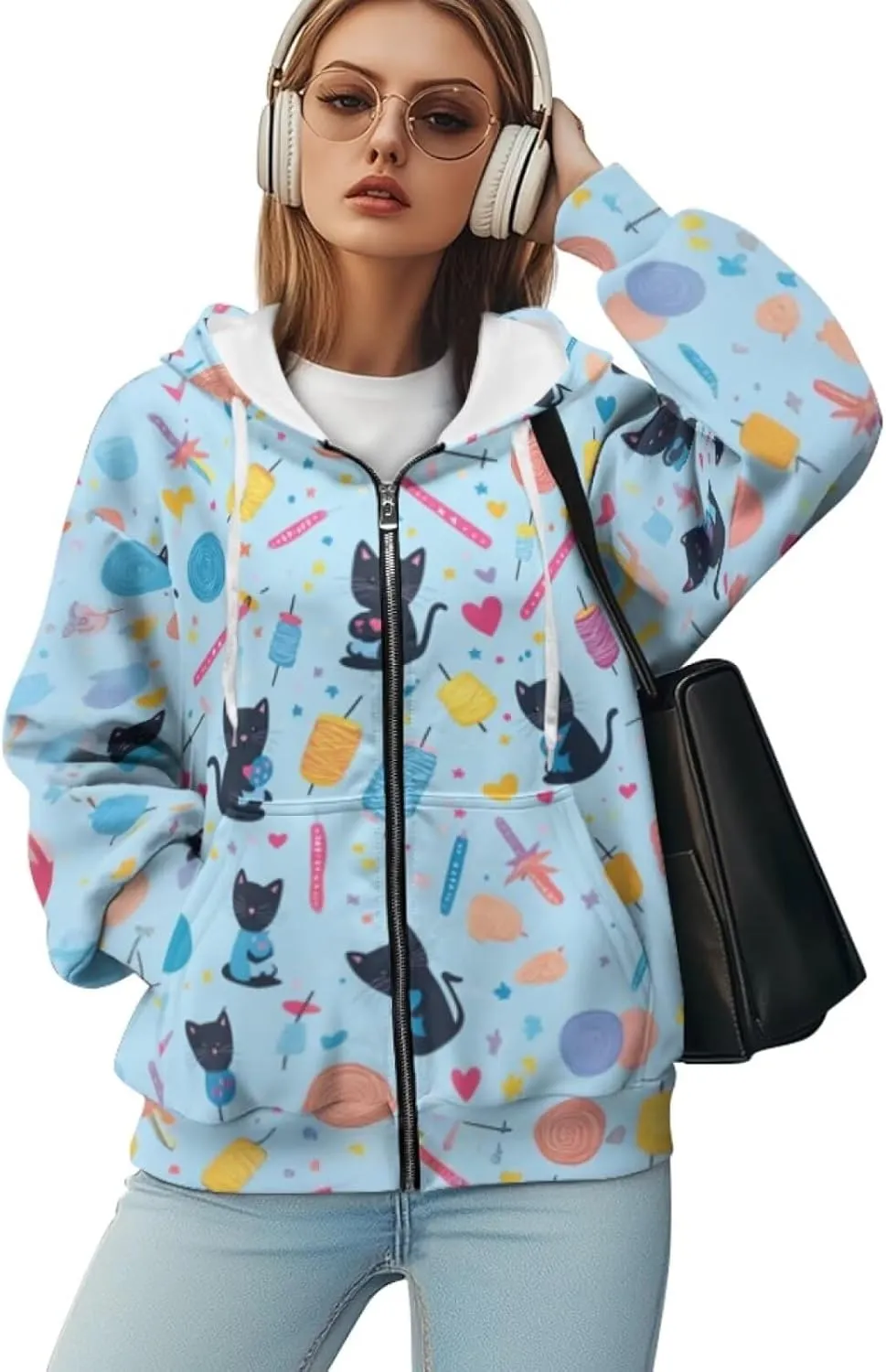 DISNIMO Full Zipper Hoodies for Women Fall Sweatshirt Lightweight Streetwear