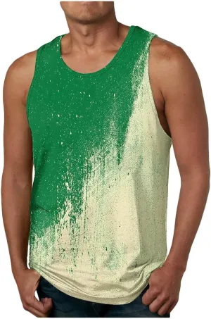 Fashion Tie Dye Mens Summer Beach Tank Tops - Casual Crew Neck Sleeveless Gym Workout Muscle Tee Shirts