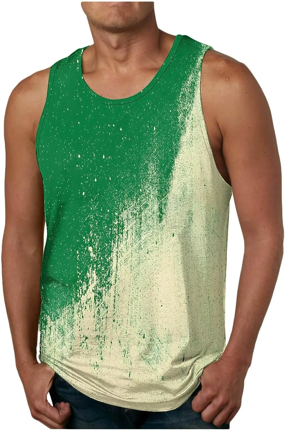 Fashion Tie Dye Mens Summer Beach Tank Tops - Casual Crew Neck Sleeveless Gym Workout Muscle Tee Shirts