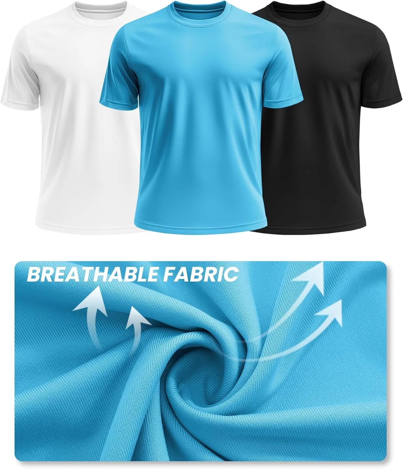 Ficerd 3 Pack Men's Big and Tall Rash Guard Shirts UPF 50  Short Sleeve Sun Protection Quick Dry Swim T Shirts