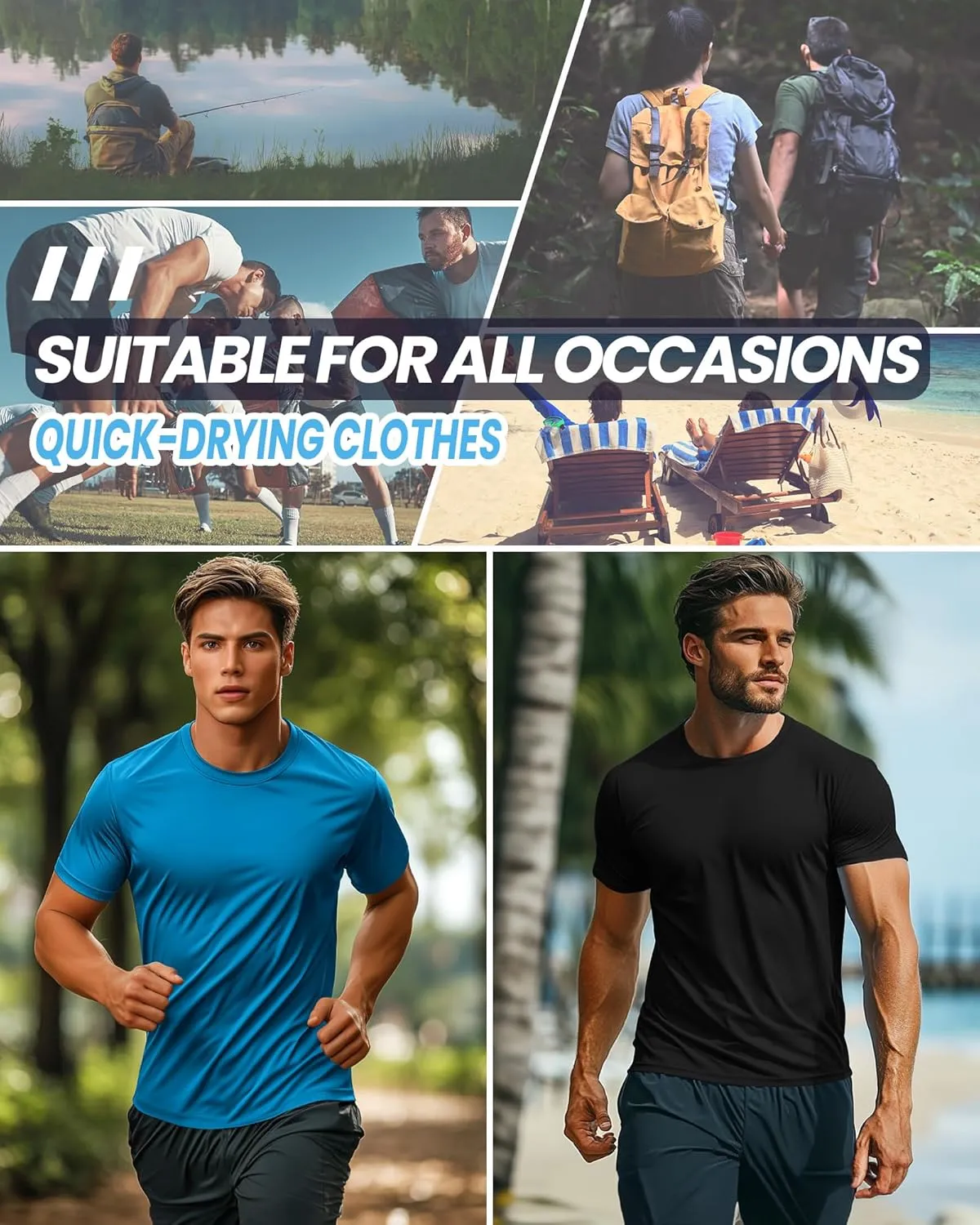 Ficerd 3 Pack Men's Big and Tall Rash Guard Shirts UPF 50  Short Sleeve Sun Protection Quick Dry Swim T Shirts