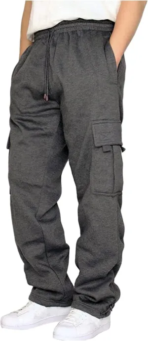 Finelylove Men's Heavyweight Fleece Cargo Sweatpants Open Bottom Loose Fit Sweat Pants Workout Cargo Pants Joggers