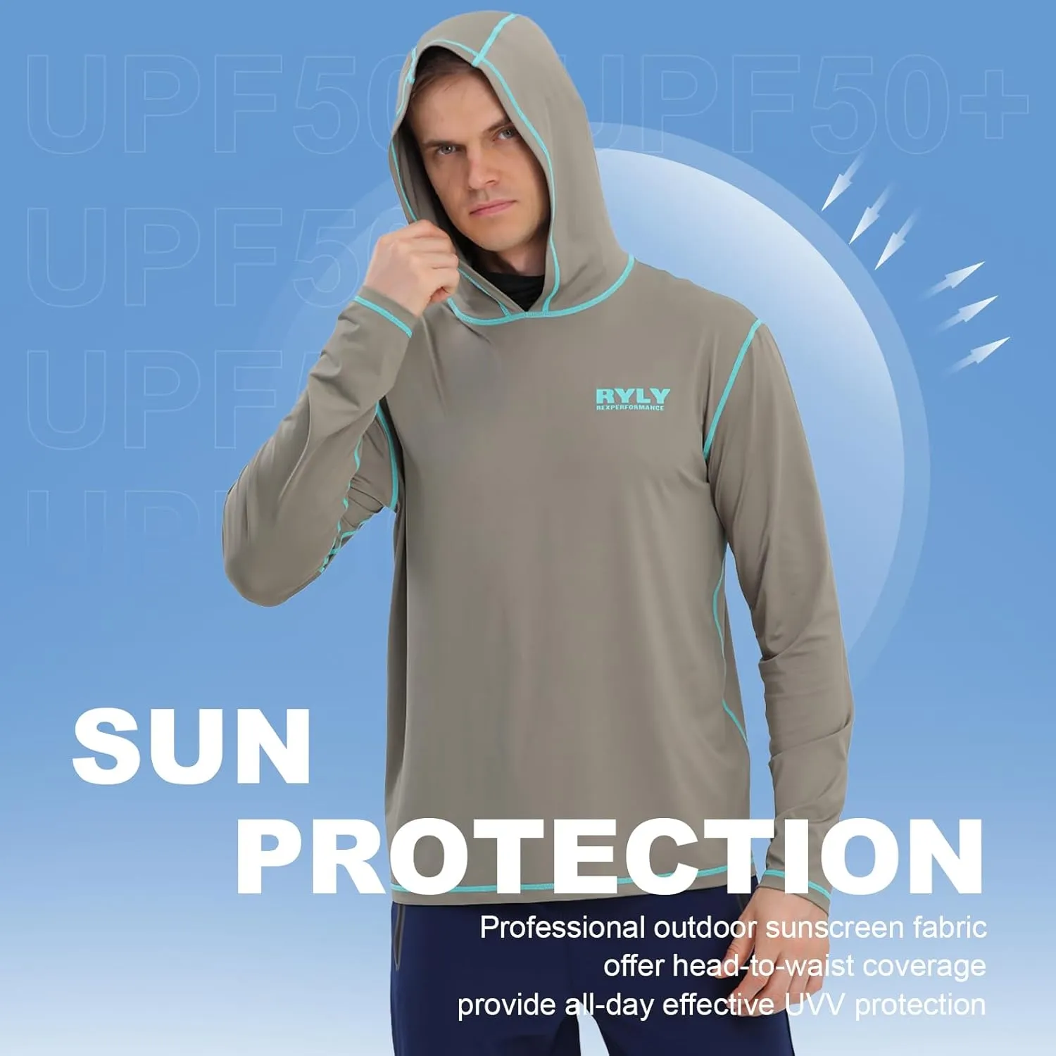 Fishing Shirts for Men,Long Sleeve Rash Guard Shirts Sun Protection Hoodie Athletic Running Hiking Shirt 1/2 Packs