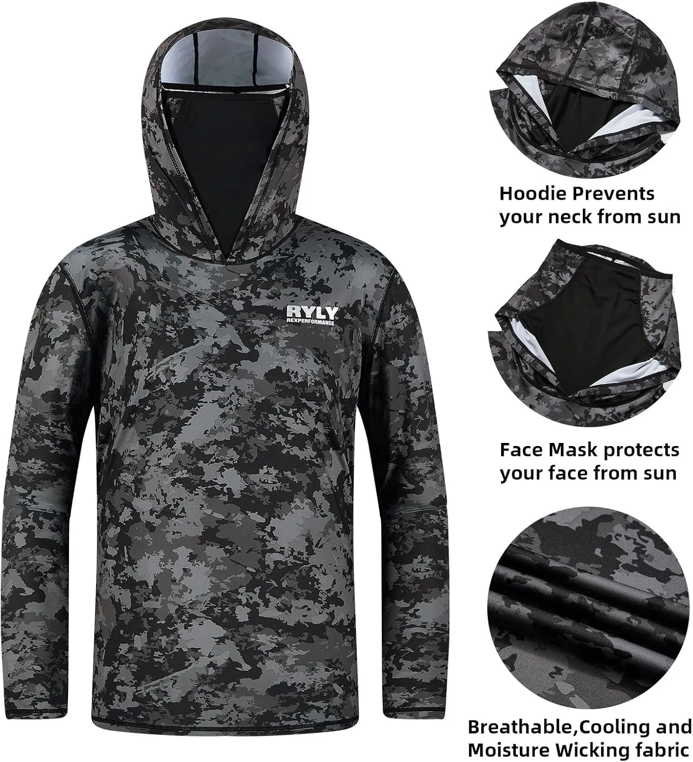 Fishing Shirts for Men,Long Sleeve Rash Guard Shirts Sun Protection Hoodie Athletic Running Hiking Shirt 1/2 Packs