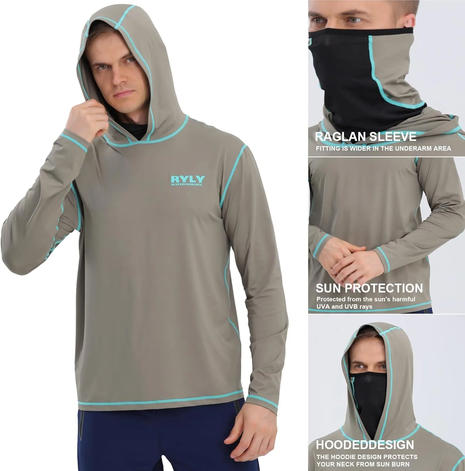 Fishing Shirts for Men,Long Sleeve Rash Guard Shirts Sun Protection Hoodie Athletic Running Hiking Shirt 1/2 Packs