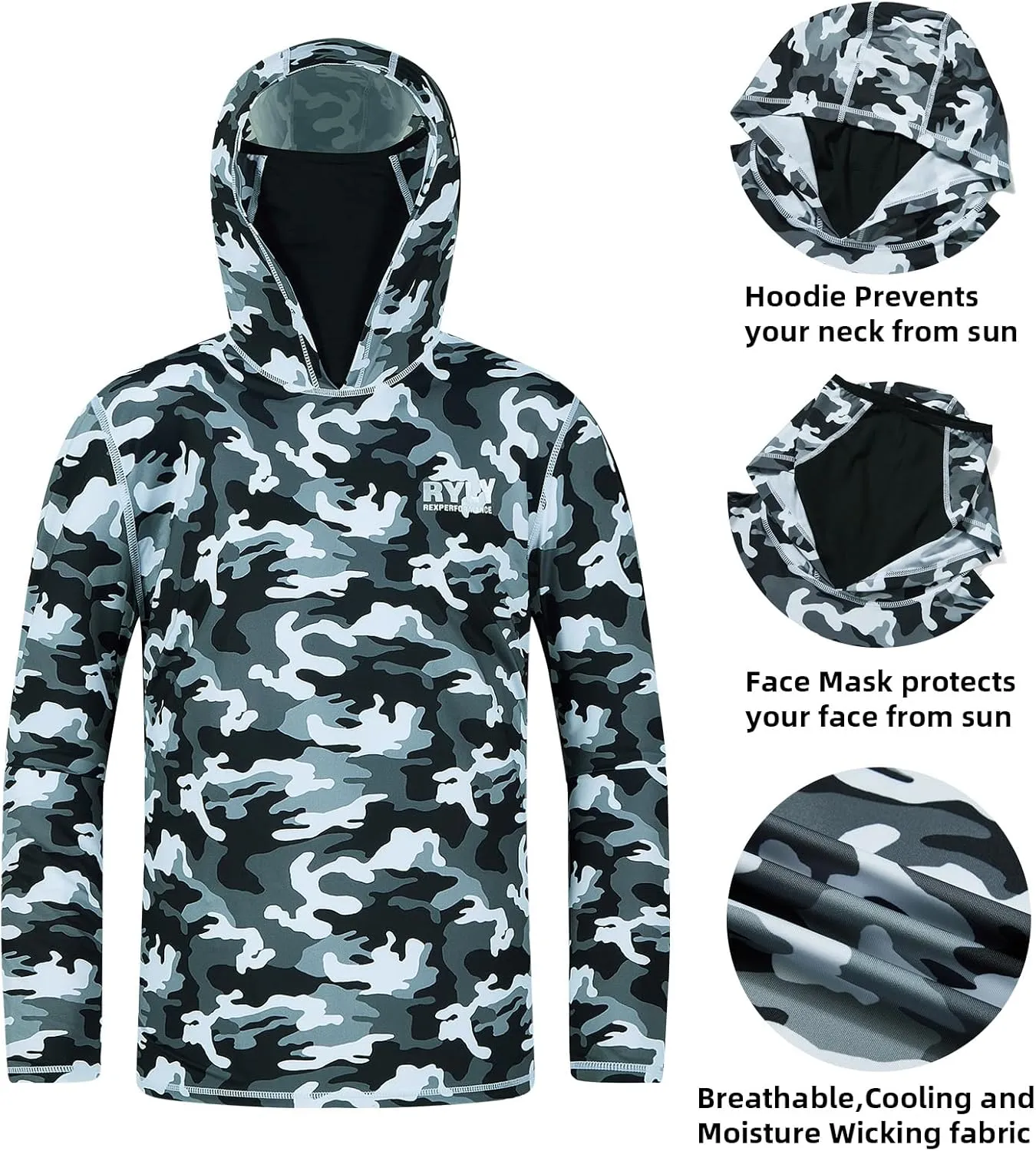 Fishing Shirts for Men,Long Sleeve Rash Guard Shirts Sun Protection Hoodie Athletic Running Hiking Shirt 1/2 Packs