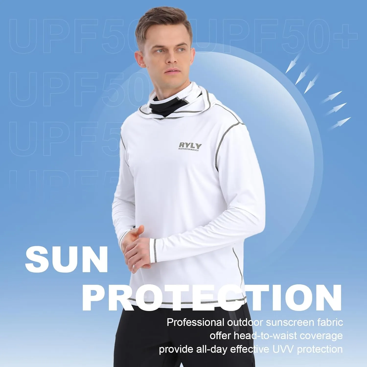 Fishing Shirts for Men,Long Sleeve Rash Guard Shirts Sun Protection Hoodie Athletic Running Hiking Shirt 1/2 Packs
