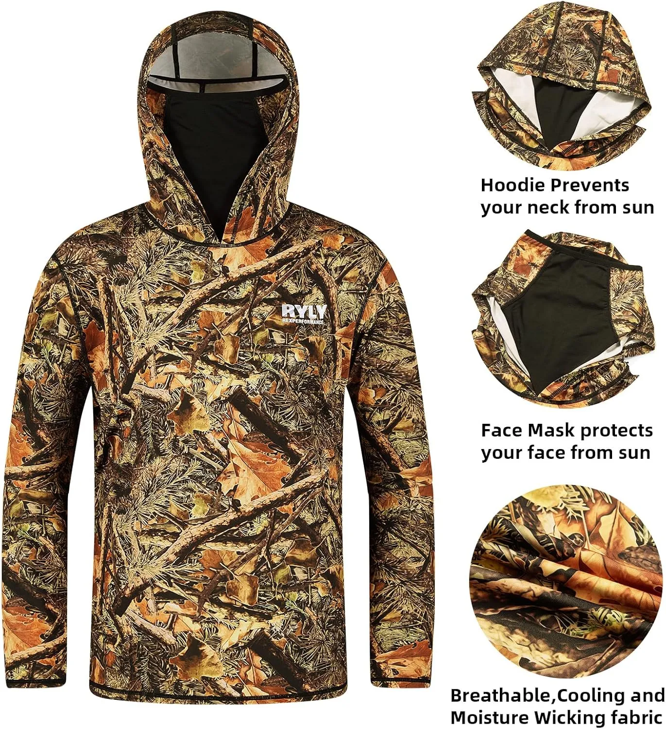 Fishing Shirts for Men,Long Sleeve Rash Guard Shirts Sun Protection Hoodie Athletic Running Hiking Shirt 1/2 Packs
