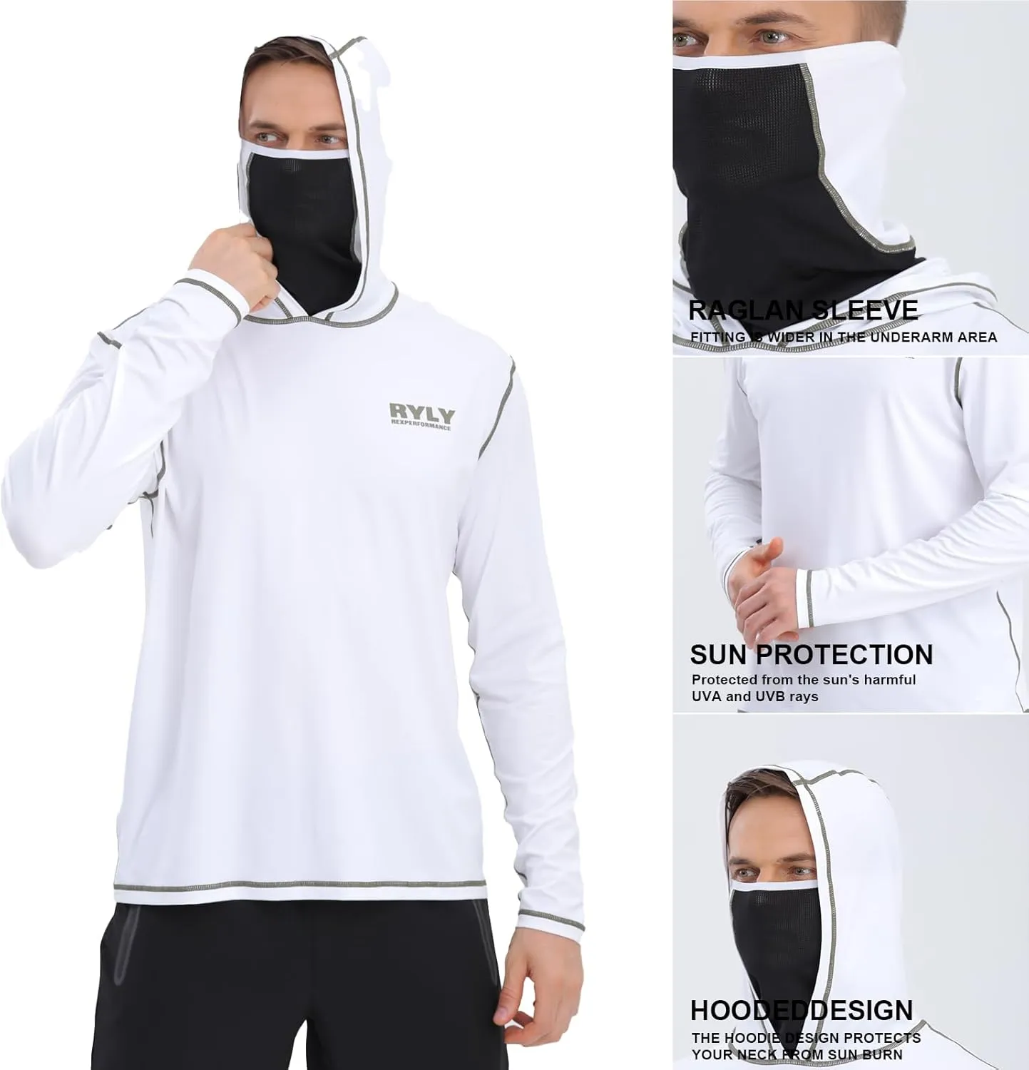 Fishing Shirts for Men,Long Sleeve Rash Guard Shirts Sun Protection Hoodie Athletic Running Hiking Shirt 1/2 Packs
