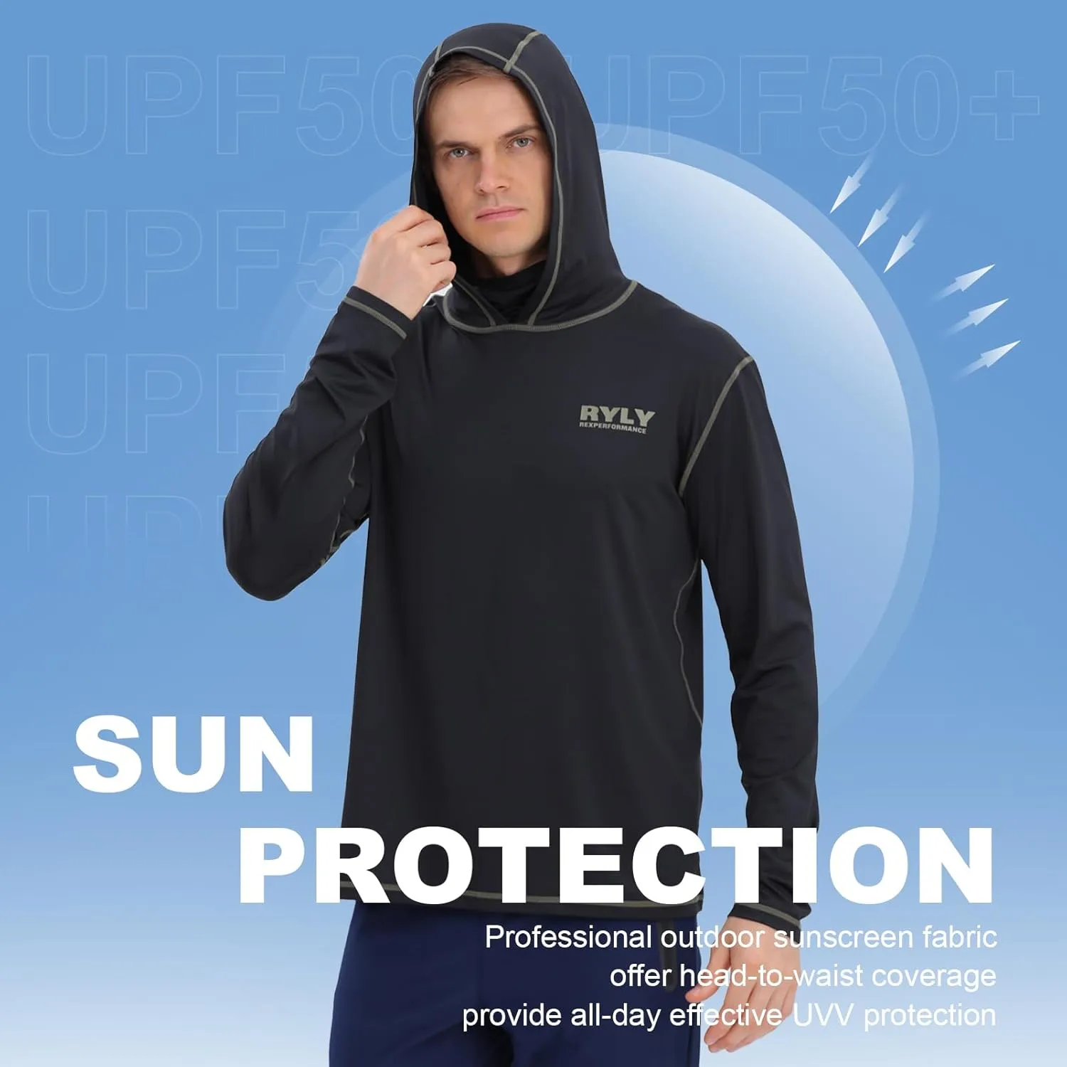 Fishing Shirts for Men,Long Sleeve Rash Guard Shirts Sun Protection Hoodie Athletic Running Hiking Shirt 1/2 Packs