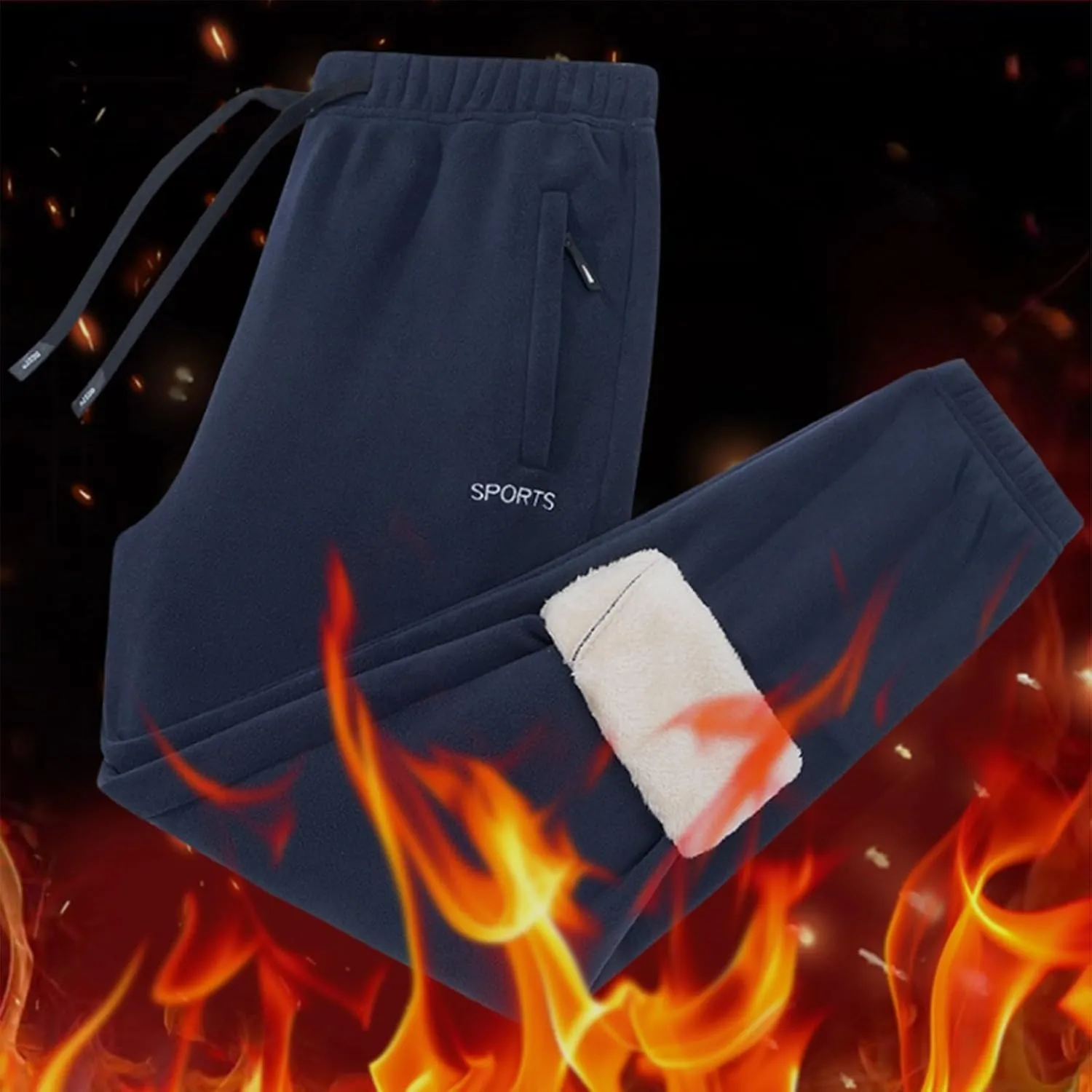 Fleece Lined Pants Men Pants Trousers Casual Pants Drawstring Elastic Waist Straight Leg Active Winter Thicken Track