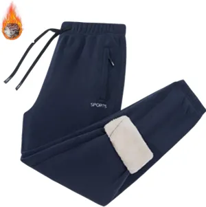 Fleece Lined Pants Men Pants Trousers Casual Pants Drawstring Elastic Waist Straight Leg Active Winter Thicken Track