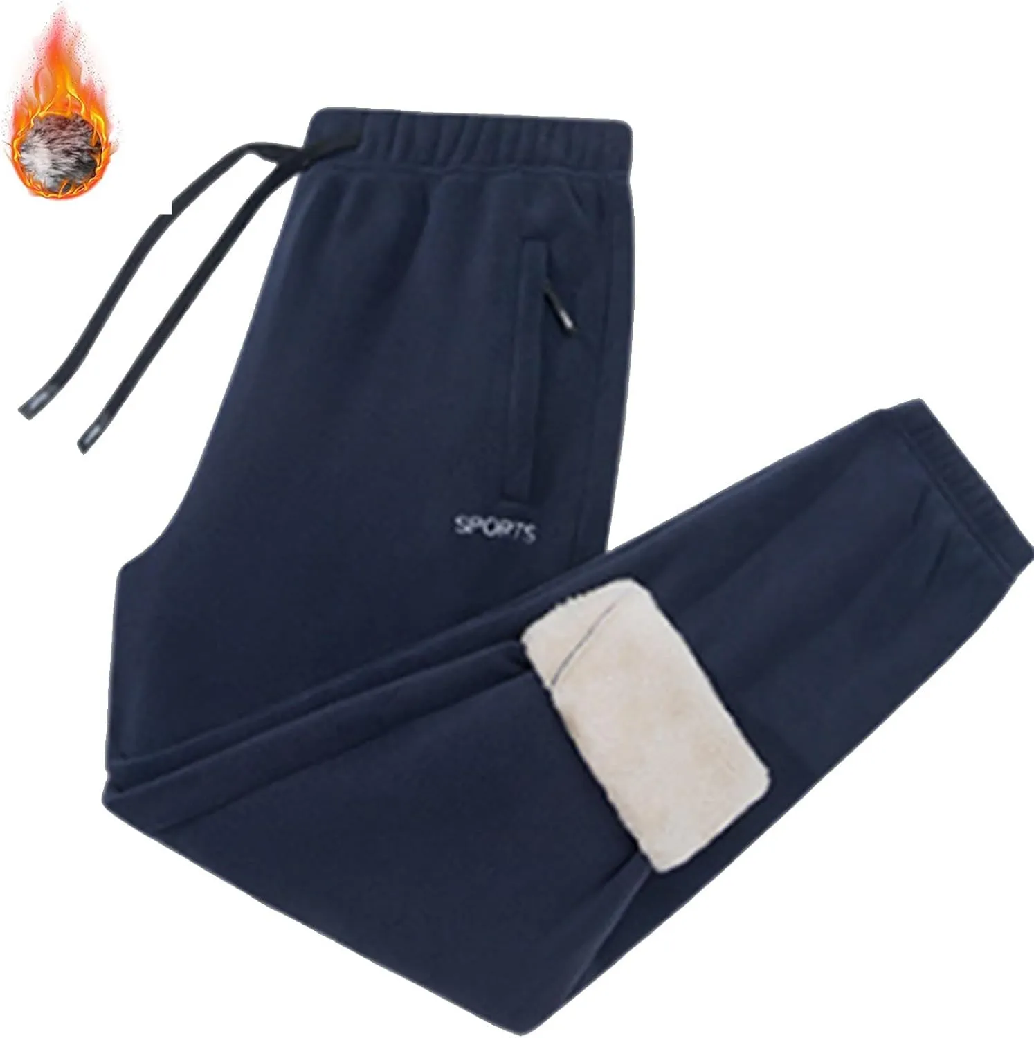 Fleece Lined Pants Men Pants Trousers Casual Pants Drawstring Elastic Waist Straight Leg Active Winter Thicken Track