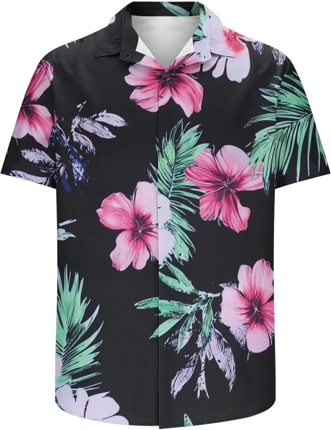 Floral Print Mens Tropical Hawaiian Shirts - Loose Lapel Casual Button Down Short Sleeve Vacation Beach Shirt
