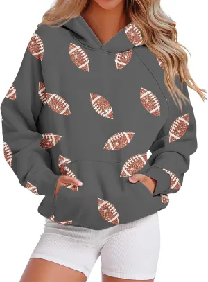 Football Game Day Sweatshirt for Women Fall Graphic Print Pullover Hoodie Casual Long Sleeve Football Mom Shirts
