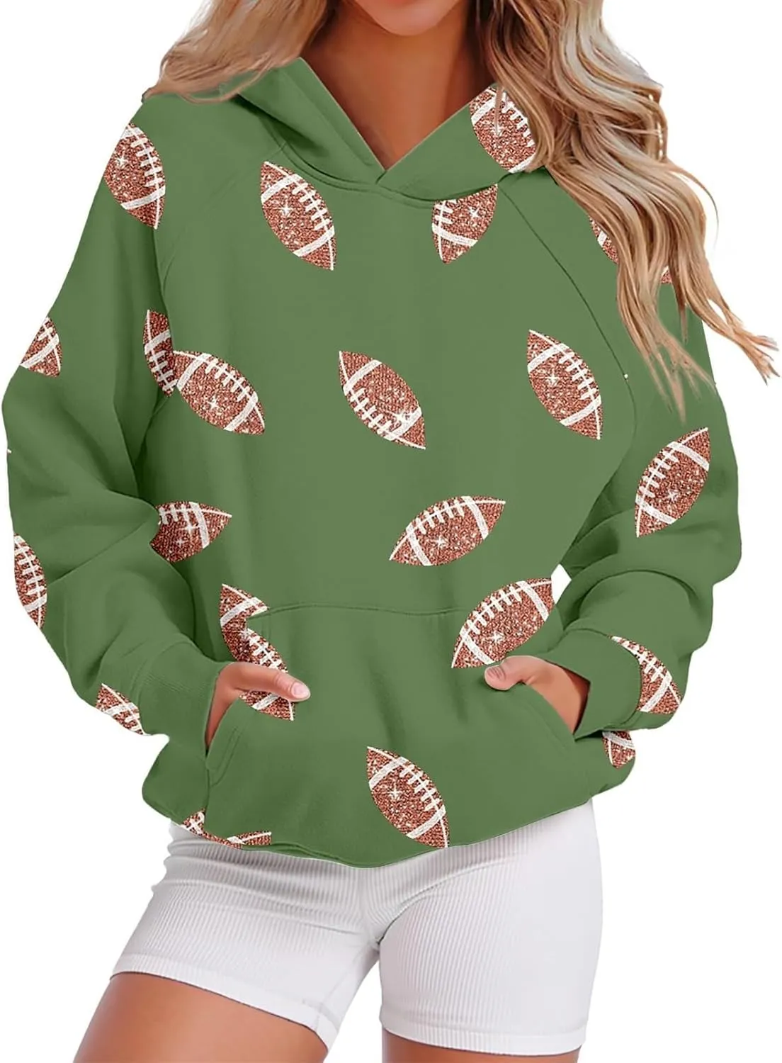 Football Game Day Sweatshirt for Women Fall Graphic Print Pullover Hoodie Casual Long Sleeve Football Mom Shirts