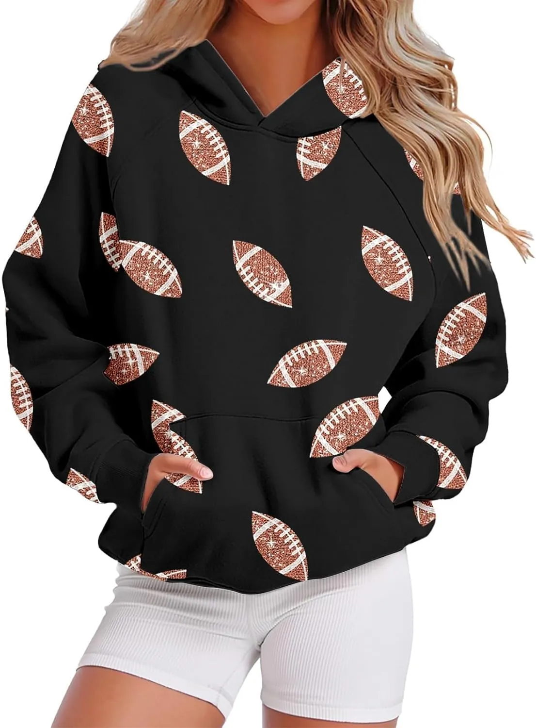 Football Game Day Sweatshirt for Women Fall Graphic Print Pullover Hoodie Casual Long Sleeve Football Mom Shirts