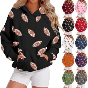 Football Game Day Sweatshirt for Women Fall Graphic Print Pullover Hoodie Casual Long Sleeve Football Mom Shirts