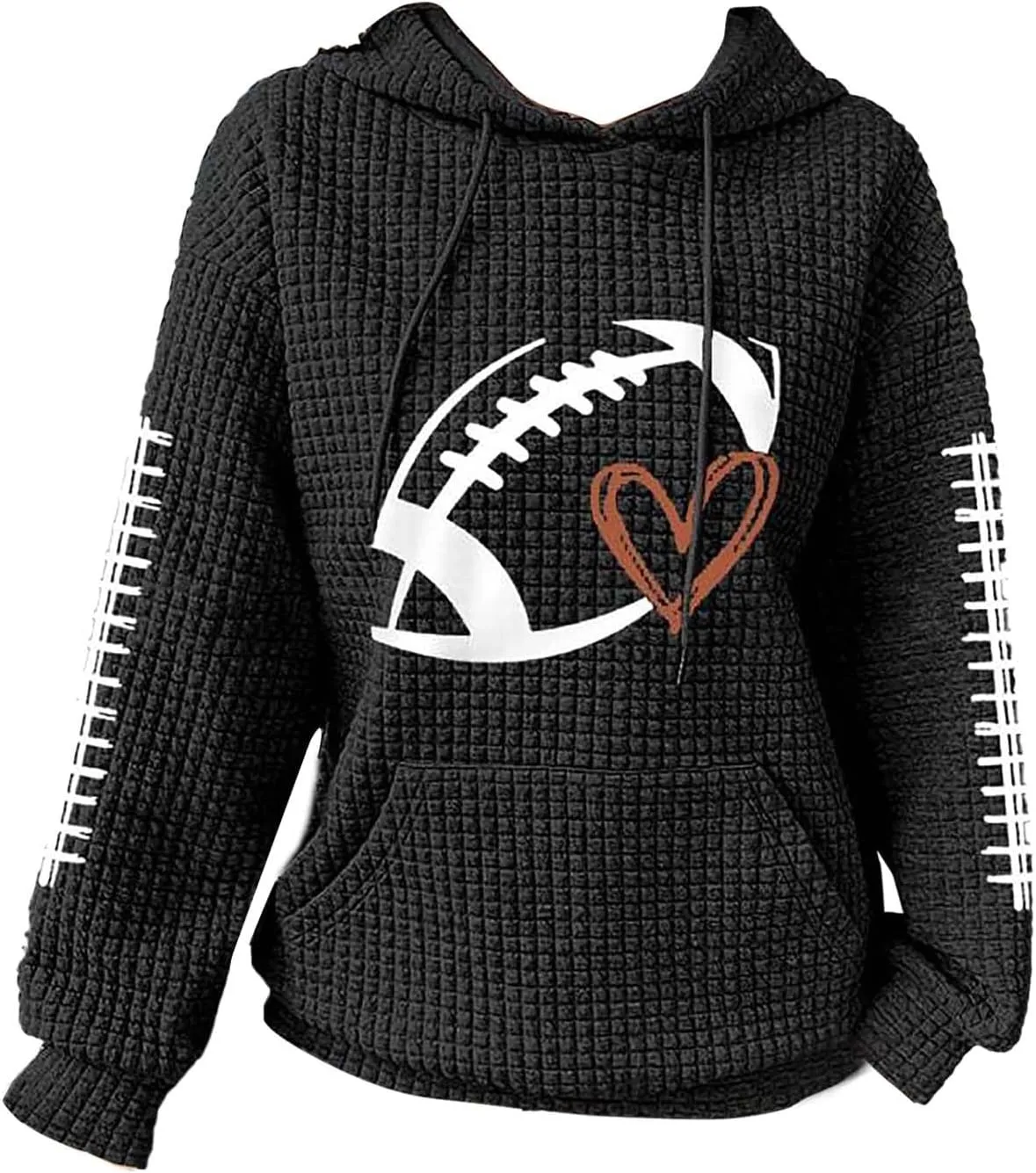 Game Day Football Hoodie For Women Graphic Print Sunday Waffle Knit Sweatshirt Casual Long Sleeve Crewneck Fall Pullover