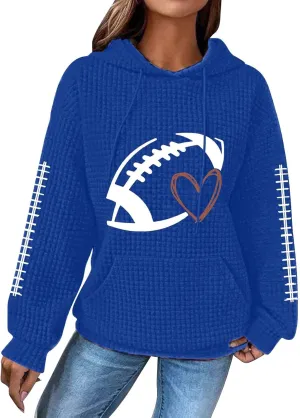 Game Day Football Hoodie For Women Graphic Print Sunday Waffle Knit Sweatshirt Casual Long Sleeve Crewneck Fall Pullover