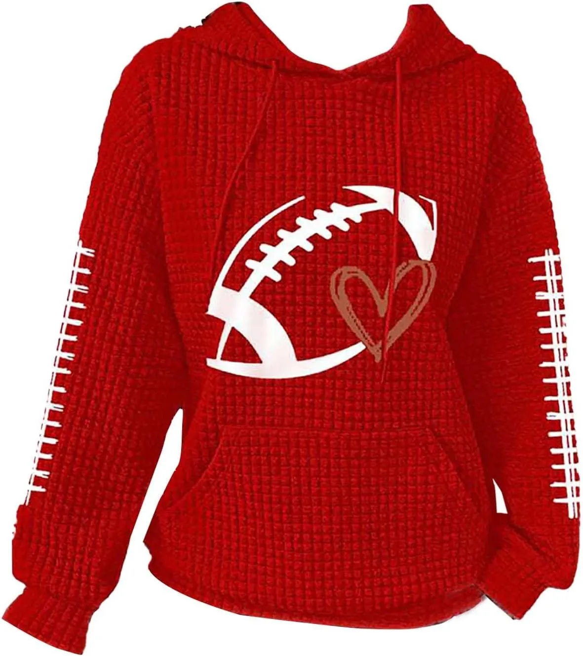 Game Day Football Hoodie For Women Graphic Print Sunday Waffle Knit Sweatshirt Casual Long Sleeve Crewneck Fall Pullover