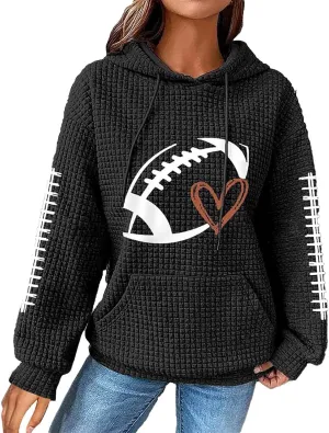Game Day Football Hoodie For Women Graphic Print Sunday Waffle Knit Sweatshirt Casual Long Sleeve Crewneck Fall Pullover