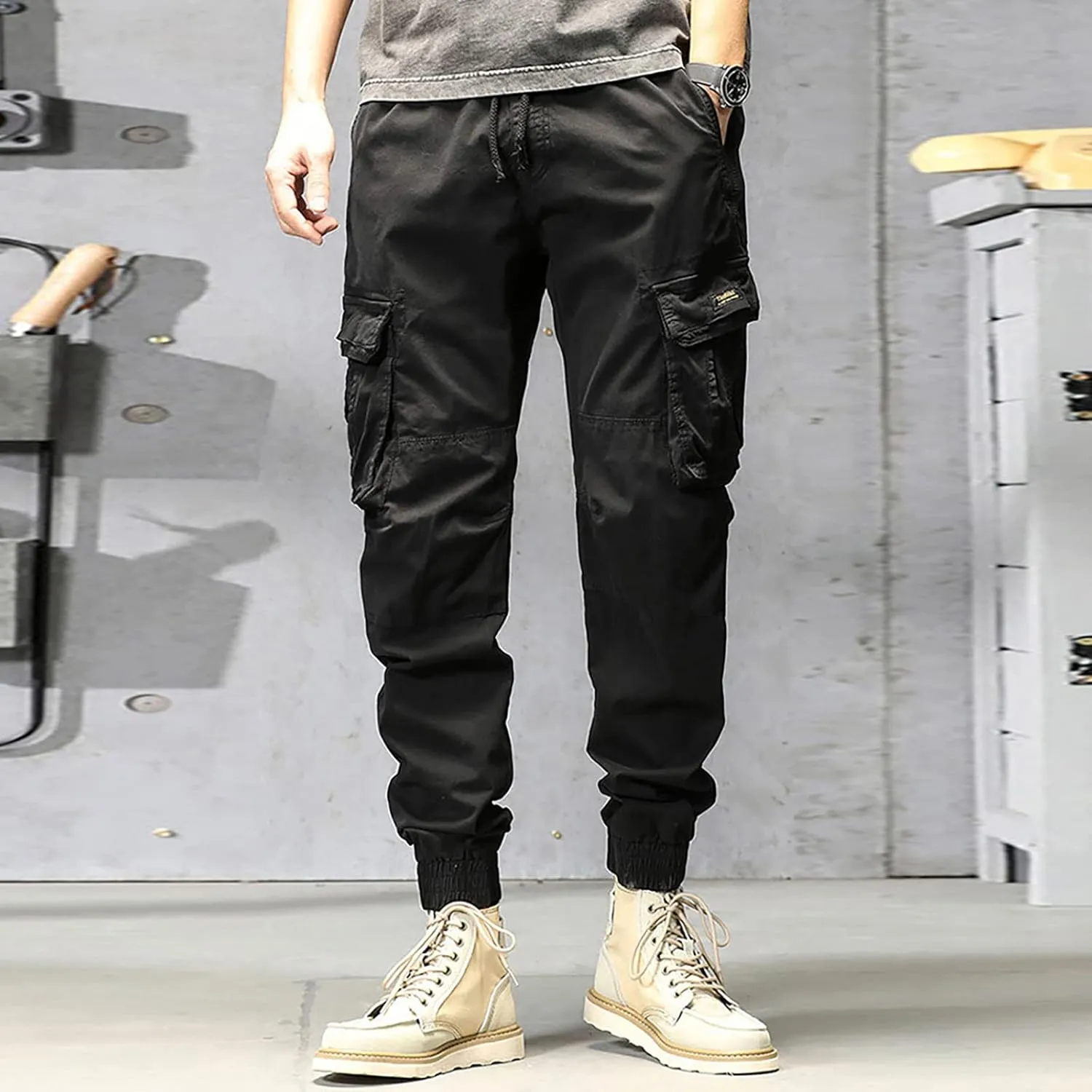GIERIDUC Men's Essentials Fleece Sweatpants Mens Relaxed Fit Khaki Pants Tactical Work Pants for Men Olive Green Chino Pants