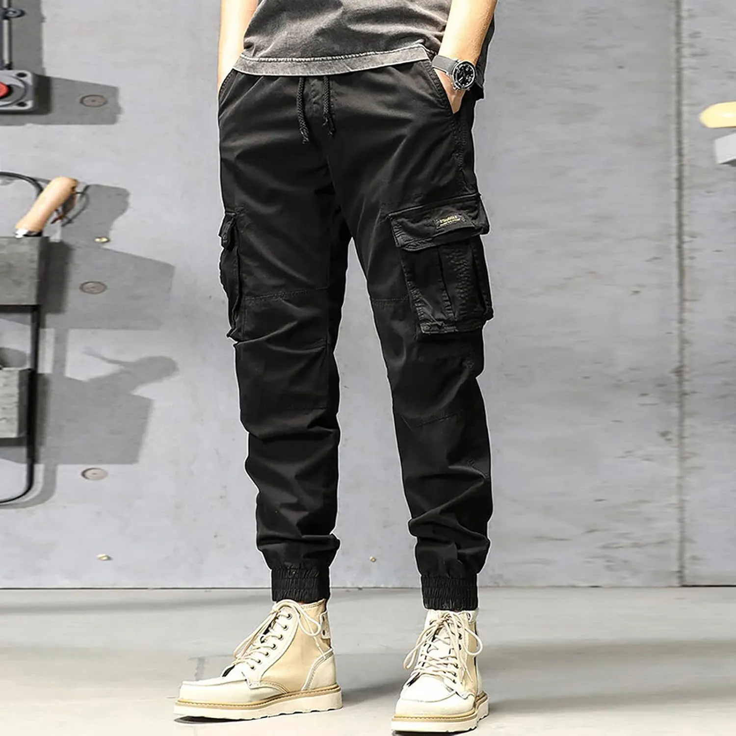GIERIDUC Men's Essentials Fleece Sweatpants Mens Relaxed Fit Khaki Pants Tactical Work Pants for Men Olive Green Chino Pants