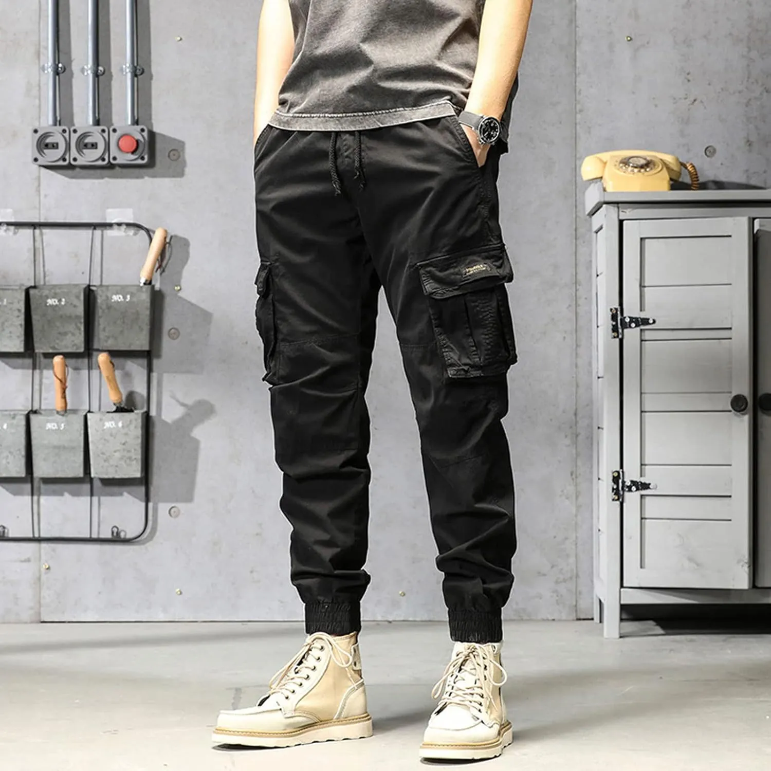 GIERIDUC Men's Essentials Fleece Sweatpants Mens Relaxed Fit Khaki Pants Tactical Work Pants for Men Olive Green Chino Pants